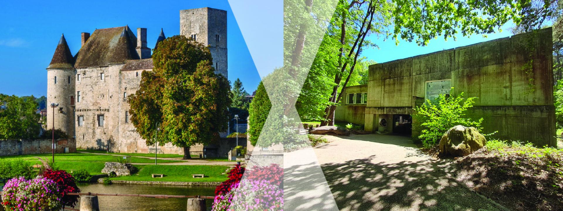 vues juxtaposées du château musée de Nemours et du musée de Préhistoire