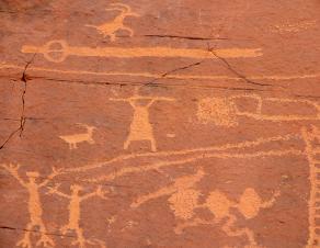 Peinture rupestre du Nevada représentant un chasseur armé d'un propulseur