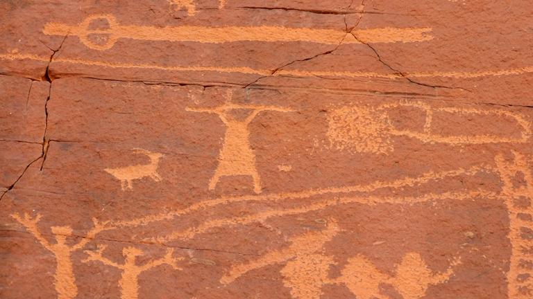 Peinture rupestre du Nevada représentant un chasseur armé d'un propulseur
